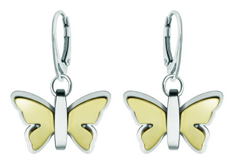 Art Deco Schmetterlingsohrringe aus Gold und EdelstahlRef. Code: PE3306Ohrringe aus poliertem und vergoldetem Stahl, die sich glatt anfühlen.Museumsstücke, die von den repräsentativsten Werken des Jugendstils, des Art déco und des Modernismus des späten 19. und frühen 20. Jahrhunderts inspiriert sind.Gr&ouml;&szlig;e: 26x18mm.