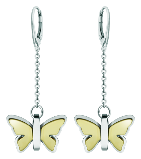 Art Deco Schmetterlingsohrringe aus Gold und EdelstahlRef. Code: PE3307Ohrringe aus poliertem und vergoldetem Stahl, die sich glatt anfühlen.Museumsstücke, die von den repräsentativsten Werken des Jugendstils, des Art déco und des Modernismus des späten 19. und frühen 20. Jahrhunderts inspiriert sind.Gr&ouml;&szlig;e: 26x18mm.