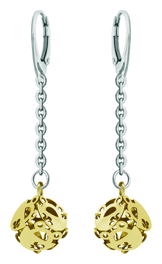 Boucles d'oreilles en or "Cube de grenouilles"Referencia: PE3310Boucles d'oreilles plaquées or avec 6 silhouettes de grenouilles formant un cube.Medida: 10x10mm.