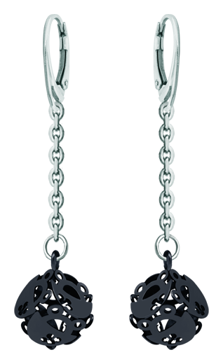 Boucles d'oreilles en ruthénium "Frog Cube"Referencia: PE3311Boucles d'oreilles plaquées ruthénium avec 6 silhouettes de grenouilles formant un cube.Medida: 10x10mm.