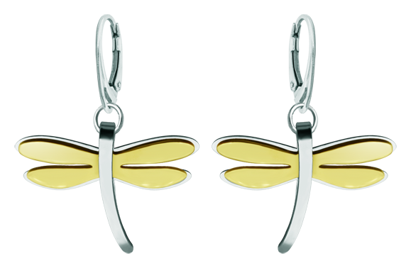 Earrings of dragonflies of the Arribes in gold and stainless steelRef. code: PE3317Earrings made of polished steel smooth to the touch and gold plated.Joaquín Prior has designed these earrings inspired by the native dragonflies of the Arribes de Duero natural park in Salamanca.Size: 34x26mm.