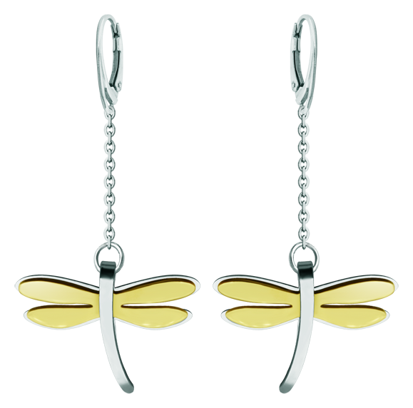Pendientes de Libélulas Art Déco en oro y aceroReferencia: PE3320Pendientes fabricados en acero pulido suave al tacto y chapados en oro.Piezas de museo inspiradas en las obras mas representativas del movimiento Art Nouveau y Art Déco, y del modernismo de finales del siglo XIX y principios del siglo XX.Medida: 34x26mm.