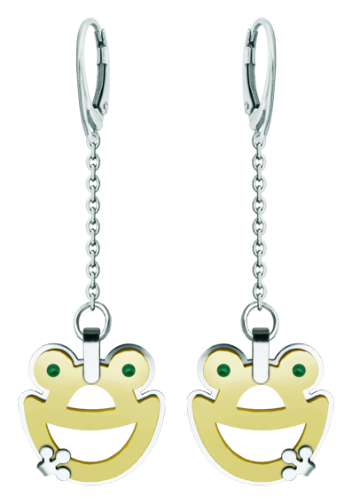 Frosch-Ohrringe aus Gold und StahlRef. Code: PE3333Ohrringe aus 18 Karat Gold und poliertem Stahl, die sich glatt anfühlen.Gr&ouml;&szlig;e: 22x26mm.