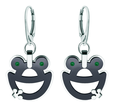 Pendientes de Ranas en rutenio y aceroReferencia: PE3334Pendientes fabricados en acero pulido suave al tacto y chapados en rutenio.Medida: 22x26mm.