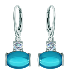 Silver earrings with color crystal and moissanite (Blue)Ref. code: PE3346Earrings made in sterling silver with a 14x10mm colored crystal cabochon and a 5mm brilliant cut moissanite set.Moissanite is a precious gemstone created in a laboratory that has earned a special place in jewelry for its beauty and unique qualities, it dazzles for its brilliance superior to diamond and its great resistance (9.25 on the Mohs scale).Originally discovered in a meteorite at the end of the 19th century, this 