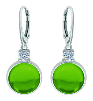Silver earrings with moissanite and glass cabochon (Green)Ref. code: PE3348Earrings made in sterling silver with a 14x14mm colored crystal cabochon and a 5mm brilliant cut moissanite set.Moissanite is a precious gemstone created in a laboratory that has earned a special place in jewelry for its beauty and unique qualities, it dazzles for its brilliance superior to diamond and its great resistance (9.25 on the Mohs scale).Originally discovered in a meteorite at the end of the 19th century, this 