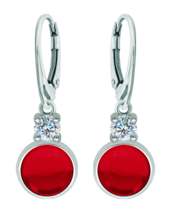 Silver earrings with moissanite and glass cabochon (Red)Ref. code: PE3349Sterling silver earrings with a 12x12mm colored crystal cabochon and a 5mm brilliant cut moissanite.Moissanite is a precious gemstone created in a laboratory that has earned a special place in jewelry for its beauty and unique qualities, it dazzles for its brilliance superior to diamond and its great resistance (9.25 on the Mohs scale).Originally discovered in a meteorite at the end of the 19th century, this 