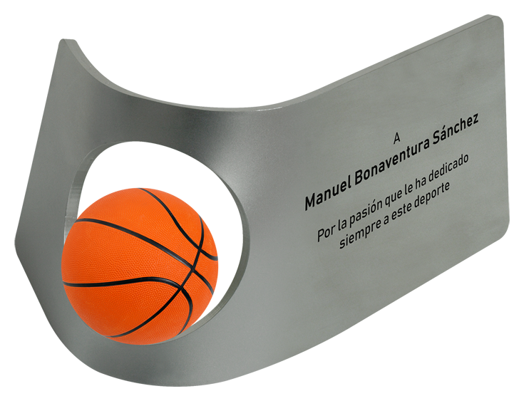 Basketball" StahlsportpreisRef. Code: PL0233Sporttrophäe aus massivem Stahl mit geprägtem Basketball.Möglichkeit der Gravur eines Gedenktextes.Wir stellen verschiedene Trophäen, Auszeichnungen oder Gedenktafeln her, die mit einem beliebigen Anagramm, Wappen oder Logo personalisiert werden.Gr&ouml;&szlig;e: 180x80mm.