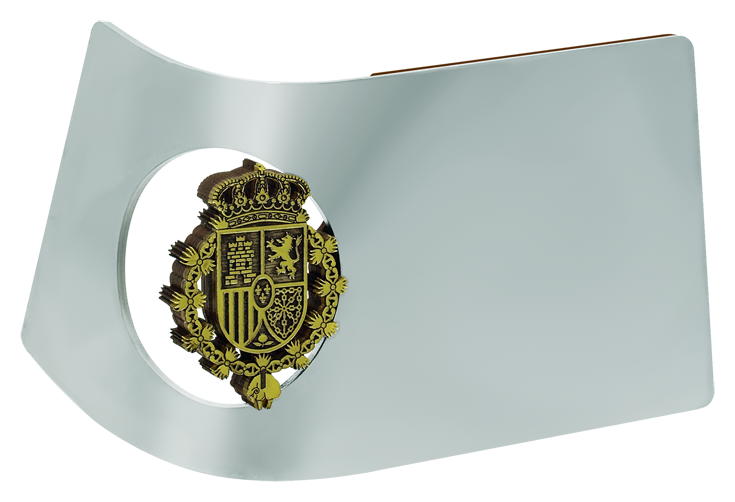 Gedenktafel aus Stahl "Escudo de España" (Spanisches Wappen)Ref. Code: PL0389Gedenkplakette aus massivem Stahl mit vergoldetem Polymerschild.Möglichkeit der Gravur eines Gedenktextes.Wir stellen verschiedene Trophäen, Auszeichnungen oder Gedenktafeln her, die mit einem beliebigen Anagramm, Wappen oder Logo personalisiert werden.Gr&ouml;&szlig;e: 200x120mm.