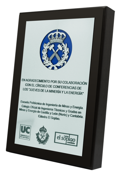 "Mine engineer" steel and wood trophyRef. code: PL0406Trophy made of wood and engraved logo in steel.Size: 15x21x2cm.Size: 150x210mm.