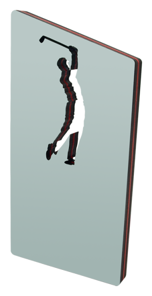 "Golf player" steel and wood plateRef. code: PL0426Plate made of stainless steel and wood.Size: 140x280mm.
