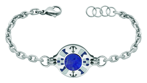 Personalisiertes Armband aus Silber, Lapislazuli und Edelstahl "Nautische Flaggen" (Lapis lazuli)Ref. Code: PU2268Armband aus Sterlingsilber und Stahl, auf dem sein Name mit emaillierten Seeflaggen abgebildet ist, mit einem Stück Lapislazuli in der Mitte, montiert an einer Stahlkette mit Haifischverschluss.Gr&ouml;&szlig;e: 18x18mm.