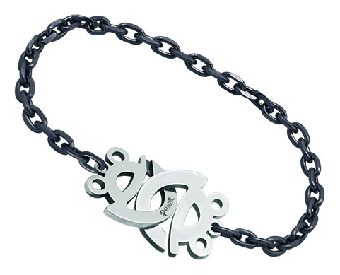 Pulsera de plata, acero y rutenio "Ranas entrelazadas" (Ruthénium)Referencia: PU2390Pulsera chapada en rutenio con silueta de ranas en plata de ley y acero formando un cierre exclusivo.Medida: 16x15mm.