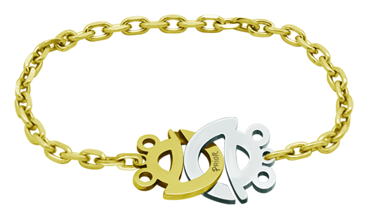 "Frogs" gold and steel braceletRef. code: PU2530Bracelet made of 18 carat gold, soft stainless steel, and gold plated chain.Size: 16x15mm.