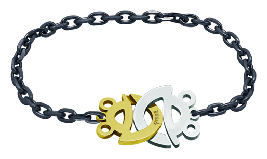 Pulsera de oro, acero y rutenio "Ranas entrelazadas" (Ruthénium)Referencia: PU2531Pulsera chapada en rutenio con silueta de ranas en oro de 18 ktes y acero formando un cierre exclusivo.Medida: 16x15mm.