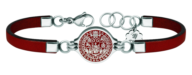 Armband aus Silber, Leder und Edelstahl "Schild der Universität von Salamanca" (Rot)Ref. Code: PU26243 mm dickes Lederarmband mit dem Wappen der Universität von Salamanca, das im Flachrelief in Sterlingsilber geschnitzt und einbrennlackiert ist.Gr&ouml;&szlig;e: 19x16mm.
