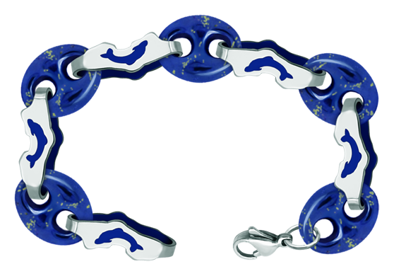 Bracelet en argent et lapis-lazuli "Dauphins et calebasses" (Lapis lazuli)Referencia: PU2636Bracelet en argent sterling avec dauphin émaillé et calabrots en lapis-lazuli.Medida: 21x7mm.