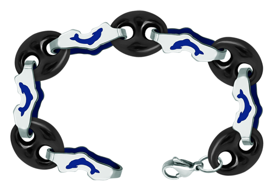 Bracelet en argent et onyx noir "Dauphins et calabrotes" (Black onix)Referencia: PU2637Bracelet en argent émaillé et ajouré en forme de dauphin avec des calabrots en onyx noir.Medida: 21x7mm.