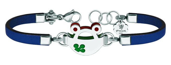 "Frogs" silver, steel and leather bracelet (Blue)Ref. code: PU26493mm thick leather bracelet with frog silhouette in baked enameled sterling silver.Size: 23x16mm.