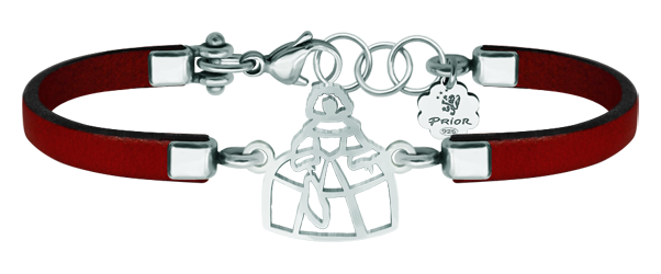 "Menina" silver and leather bracelet (Red)Ref. code: PU2657Menina bracelet made of hand enameled sterling silver and soft stainless steel, and leather bracelet.Size: 16x19mm.