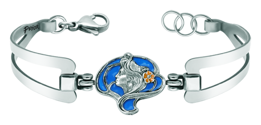Pulsera Art Nouveau de plata y acero "Mujer con flor" (Azul)Referencia: PU2678Pulsera Art Nouveau fabricada en plata de ley esmaltada a mano con brazalete de acero.Piezas de museo inspiradas en las obras mas representativas del movimiento Art Nouveau y Art Déco, y del modernismo de finales del siglo XIX y principios del siglo XX.Medida: 19x17mm.