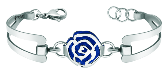 Jugendstil-Armband aus Silber und Stahl "Rose" (Blau)Ref. Code: PU2679Armband aus poliertem Edelstahl, mit einer durchbrochenen Jugendstilrose aus Sterlingsilber und emailliert, mit einem exklusiven Jugendstilarmband.Gr&ouml;&szlig;e: 19x16mm.