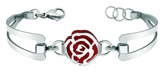 Jugendstil-Armband aus Silber und Stahl "Rose" (Rot)Ref. Code: PU2679Armband aus poliertem Edelstahl, mit einer durchbrochenen Jugendstilrose aus Sterlingsilber und emailliert, mit einem exklusiven Jugendstilarmband.Gr&ouml;&szlig;e: 19x16mm.