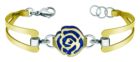 "Art Nouveau Rose" gold and steel bracelet (Blue)Ref. code: PU2680Bracelet gold plated, with an Art Nouveau style rose gold plated and enameled.Size: 19x16mm.