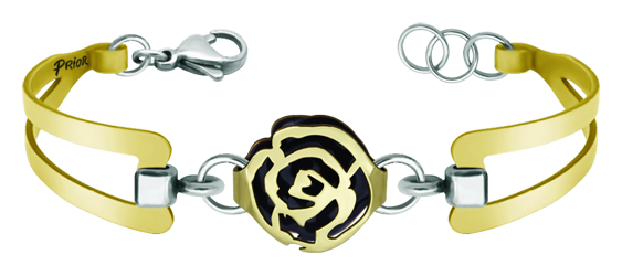 "Art Nouveau Rose" gold and steel bracelet (Black)Ref. code: PU2680Bracelet gold plated, with an Art Nouveau style rose gold plated and enameled.Size: 19x16mm.