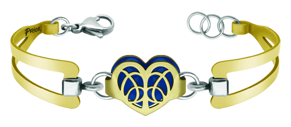 "Art Nouveau Heart" gold and steel bracelet (Blue)Ref. code: PU2682Bracelet gold plated, with an Art Nouveau style heart gold plated and enameled.Size: 21x16mm.