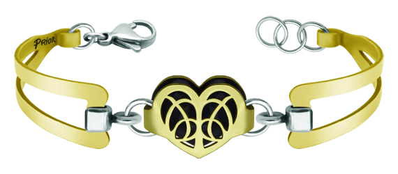 "Art Nouveau Heart" gold and steel bracelet (Black)Ref. code: PU2682Bracelet gold plated, with an Art Nouveau style heart gold plated and enameled.Size: 21x16mm.