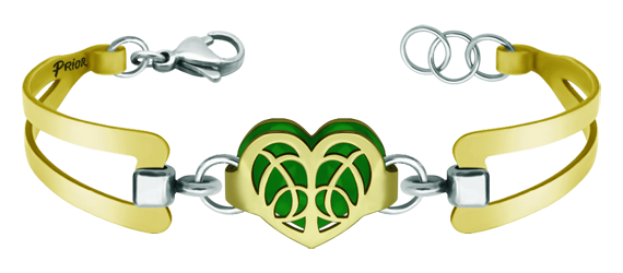"Art Nouveau Heart" gold and steel bracelet (Green)Ref. code: PU2682Bracelet gold plated, with an Art Nouveau style heart gold plated and enameled.Size: 21x16mm.