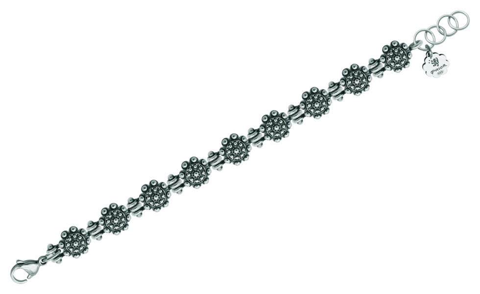 Pulsera Botón Charro en plata y acero, 9 botones.Referencia: PU2720Pulsera de botones charros fabricados en plata de ley.Medida: 12x12mm.