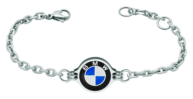 "BMW logo" Silver and steel braceletRef. code: PU2731Bracelet made of hand enameled sterling silver and stainless steel.Size: 19x16mm.