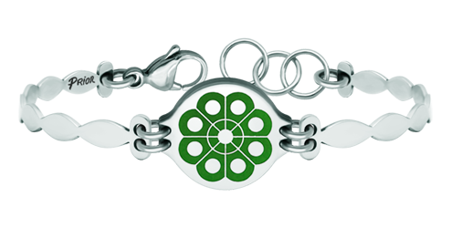 Pulsera de plata y acero "Botón charro de Salamanca" (Verde)Referencia: PU2733Pulsera de acero con el botón charro tallado bajo relieve en plata de ley y esmaltado al horno.Medida: 19x16mm.