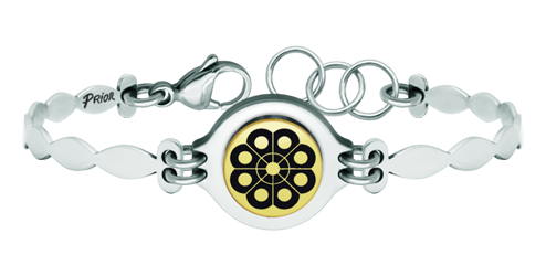 Gold- und Stahlarmband "Button Charro de Salamanca" (Schwarz)Ref. Code: PU2734Armband aus rostfreiem Stahl mit dem Charro-Knopf in Flachrelief aus 9 kt Gold und einbrennlackiert.Gr&ouml;&szlig;e: 19x16mm.