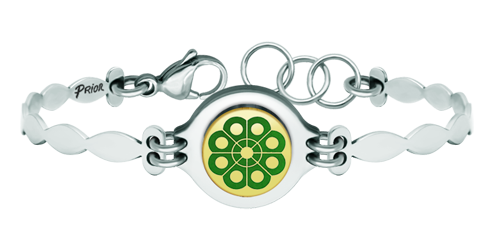 Gold and steel bracelet "Button Charro de Salamanca" (Green)Ref. code: PU2734Stainless steel bracelet with the charro button carved in low relief in 9kt gold and stove enameled.Size: 19x16mm.