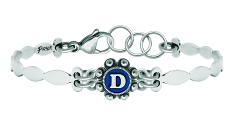 Personalized silver and stainless steel Charro button braceletRef. code: PU2740Stainless steel bracelet with charro button in sterling silver, personalized with initial letter enameled in the oven.Size: 12x12mm.