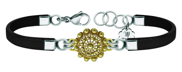 Bracelet de boutons Charro en cuir et plaqué orReferencia: PU2742Bracelet en cuir avec bouton charro plaqué or.Medida: 16x16mm.