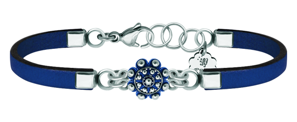 Charro-Knopf-Armband aus emailliertem Silber und Leder (Blau)Ref. Code: PU2743Lederarmband mit Charro-Knopf aus Sterlingsilber, von Hand emailliert.Gr&ouml;&szlig;e: 12x12mm.