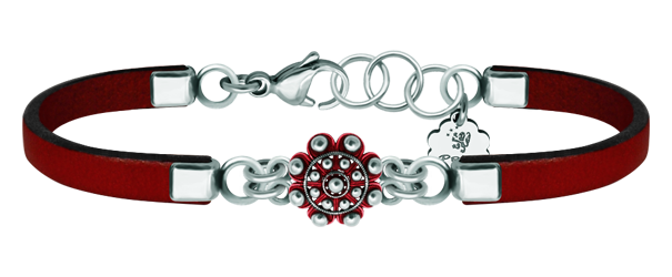 Charro-Knopf-Armband aus emailliertem Silber und Leder (Rot)Ref. Code: PU2743Lederarmband mit Charro-Knopf aus Sterlingsilber, von Hand emailliert.Gr&ouml;&szlig;e: 12x12mm.