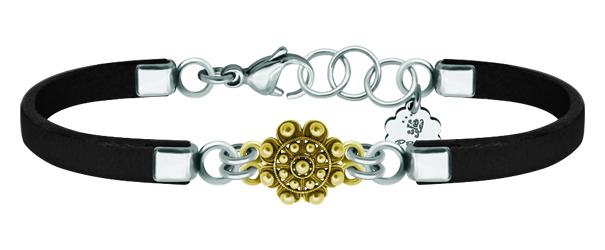 Bracelet de boutons Charro en cuir et plaqué orReferencia: PU2744Bracelet en cuir avec bouton charro plaqué or.Medida: 12x12mm.