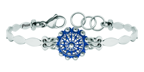 Enameled silver and steel Charro button bracelet (Blue)Ref. code: PU2745Stainless steel bracelet with charro button in sterling silver enameled by hand.Size: 16x16mm.