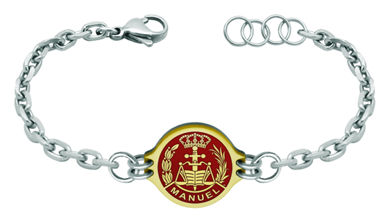 Pulsera en oro y acero "Abogado" (Rojo)Referencia: PU2752Pulsera de acero con el escudo de Derecho personalizado con su nombre tallado bajo relieve en oro de 18 ktes y esmaltado al horno.Tenemos todas las profesiones y carreras disponibles: Abogacía (Abogado / Derecho), Agente Comercial, Aparejador, Arquitecto (Arquitectura), ATS (Enfermería), Bellas Artes, Ciencias Biológicas (Biología), Ciencias Exactas, Ciencias Físicas, Ciencias Políticas, Ciencias Políticas y Económicas, Ciencias Químicas, Comercio, Delineante, Economía, Empresariales, Farmacia, Filosofía y Letras, Geografía, Geológicas (Geología), Graduado Social, Informática, Ingeniero Agrónomo, Ingeniero de Caminos, Ingeniero Electrónico, Ingeniero de Montes, Ingeniero de Minas, Ingeniero Naval, Ingeniero Industrial Superior, Ingeniero Técnico Industrial, Ingeniero Telecomunicaciones, Ingeniero Textil, Joyero, Magisterio (Profesor), Medicina, Música, Psicología, Topógrafo (Topografía), Odontología, Óptica, Periodismo, Veterinaria.Y si no tenemos la suya, consultenos.Medida: 19x16mm.
