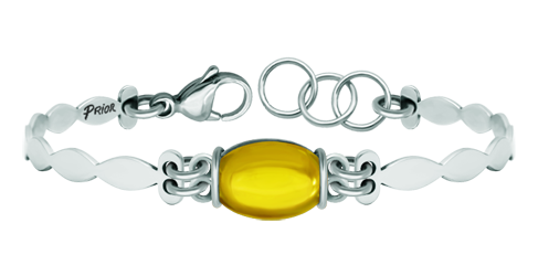 Silver and steel bracelet with cabochon crystal (Yellow)Ref. code: PU2776Bracelet made of sterling silver, with a 14x10mm cabochon crystal in the center and polished steel bracelet.Size: 14x10mm.
