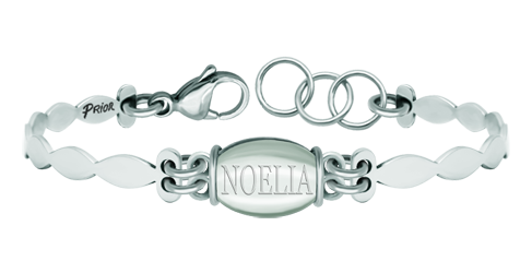 Personalized silver and stainless steel bracelet with name engraved in rock crystalRef. code: PU2778Bracelet made in sterling silver, with a 14x10mm cabochon cut crystal in the center personalized with your name engraved on the back and polished steel bracelet.Size: 14x10mm.