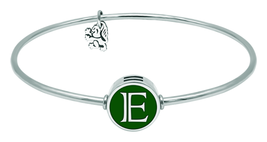 Personalized bracelet with initial in enameled sterling silver and steel (Green)Ref. code: PU2780Personalized polished steel bracelet with your initial letter carved in sterling silver and enameled.Size: 14x14mm.