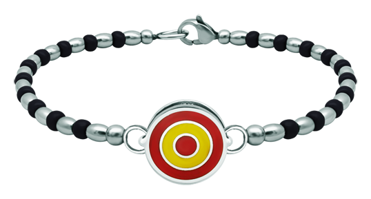 Silver and steel bracelet "Flag of Spain" (Black)Ref. code: PU2796Rigid steel ball bracelet with the flag of Spain carved in sterling silver and enameled in the oven.Size: 16x16mm.
