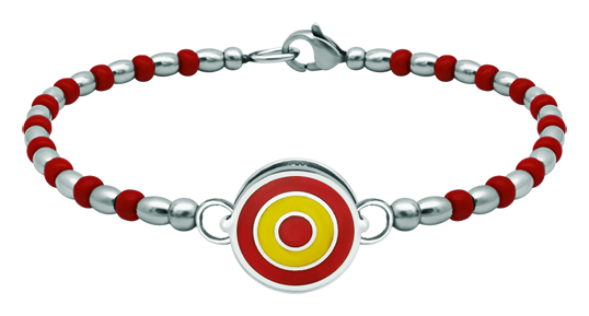 Silber- und Edelstahlarmband "Spanische Flagge" (Rot)Ref. Code: PU2796Starres Stahlperlenarmband mit reliefierter spanischer Flagge aus Sterlingsilber und Einbrennlackierung.Gr&ouml;&szlig;e: 16x16mm.