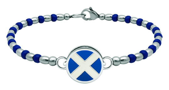 Pulsera náutica de plata y acero "Bandera Náutica" (Azul)Referencia: PU2797Pulsera rígida de bolas de acero personalizada con la bandera náutica de su nombre tallada bajo relieve en plata de ley y esmaltada al horno.Medida: 16x16mm.
